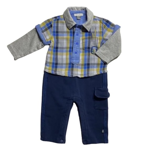 Petit Lem One-Piece Genius Layered-Look Plaid Jumpsuit Romper 6 Months - Picture 2 of 12